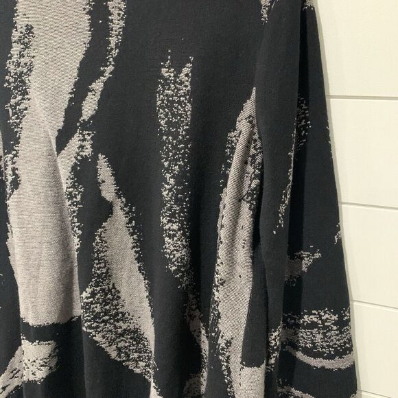 Ming Wang | Cardigan Open Front Black Tan Long Sleeve Sweater- Size Large - Picture 9 of 10